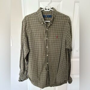 Ralph Lauren Men's Brown and Green Checkered Shirt